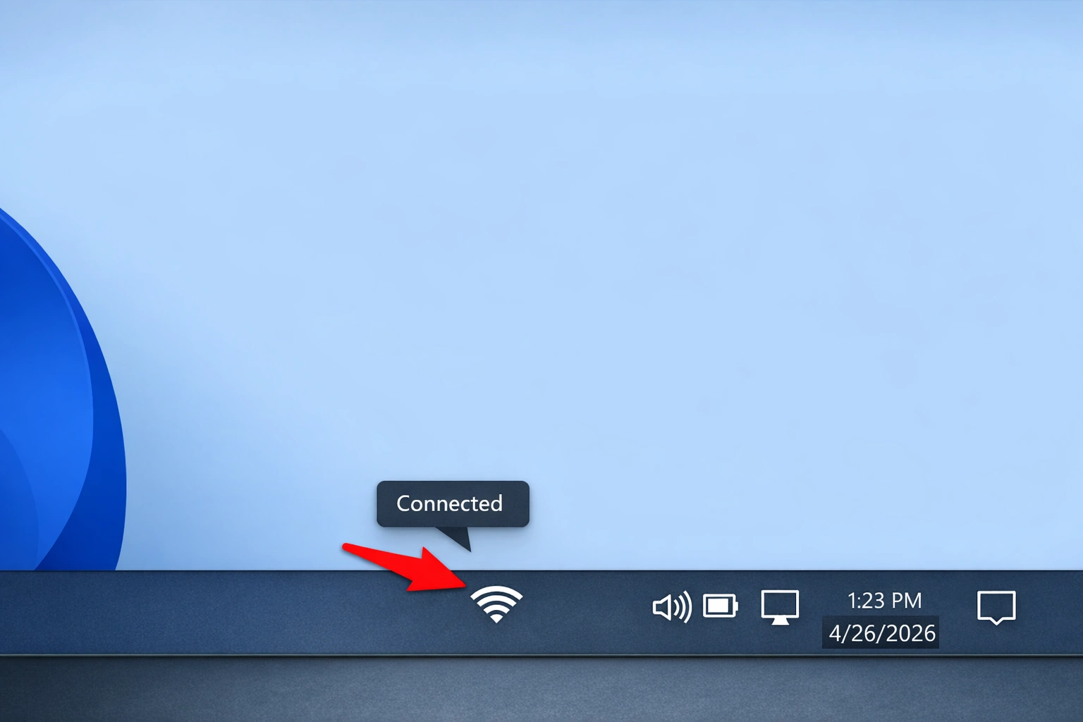 Network icon showing Connected.